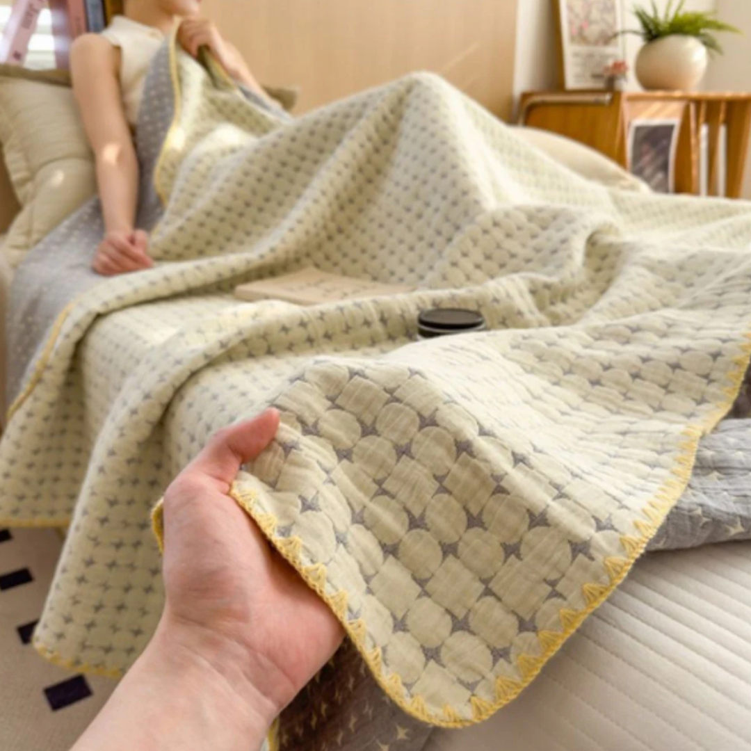 Matelassé Seersucker Wendedecke | Nordische Baumwolldecke mit Jacquard-Muster