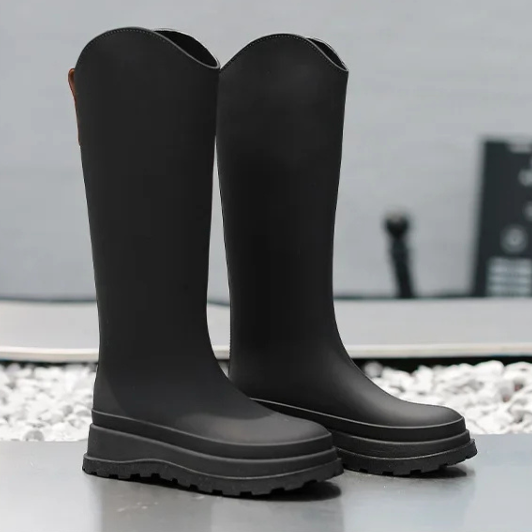 Regenstiefel für den Herbst - Wasserdichte hohe Gummistiefel mit rutschfester Sohle für Damen