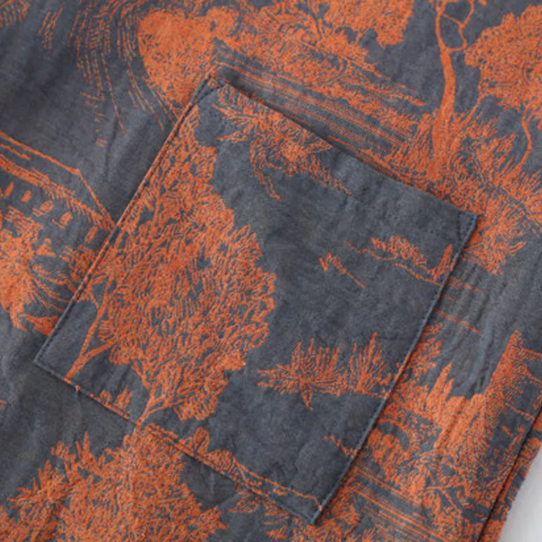 Kimono-Bademantel mit Waldmotiv aus weicher Baumwolle