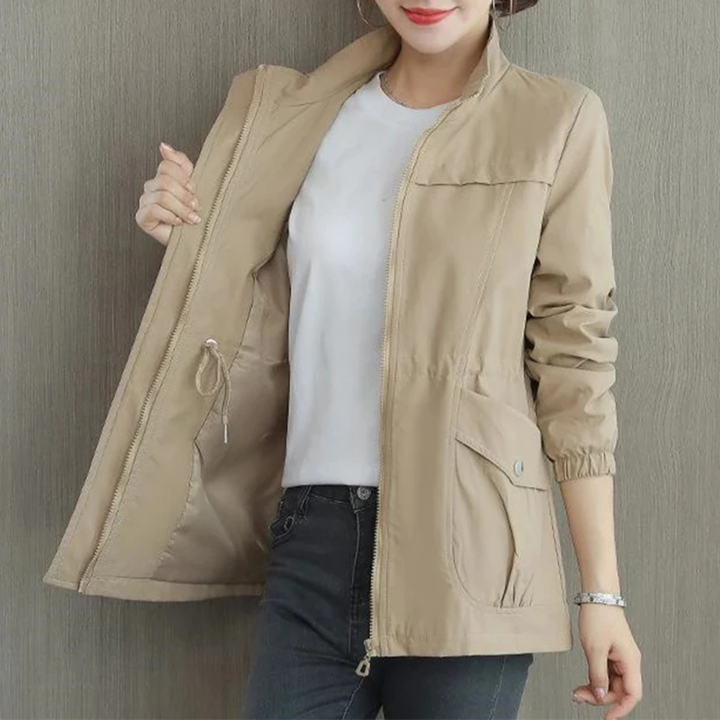 Regenjacke für den Herbst - Wasserdichte Übergansjacke mit Stehkragen für Damen