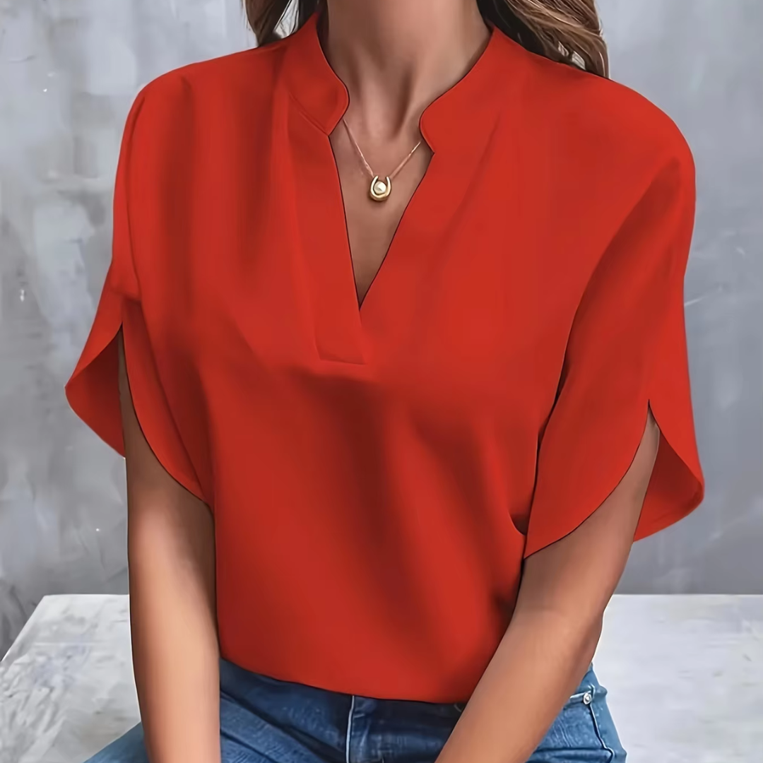 Charlotte Bluse | Elegante Damen Kurzarm Top mit V-Ausschnitt Loose Fit Büro & Freizeit
