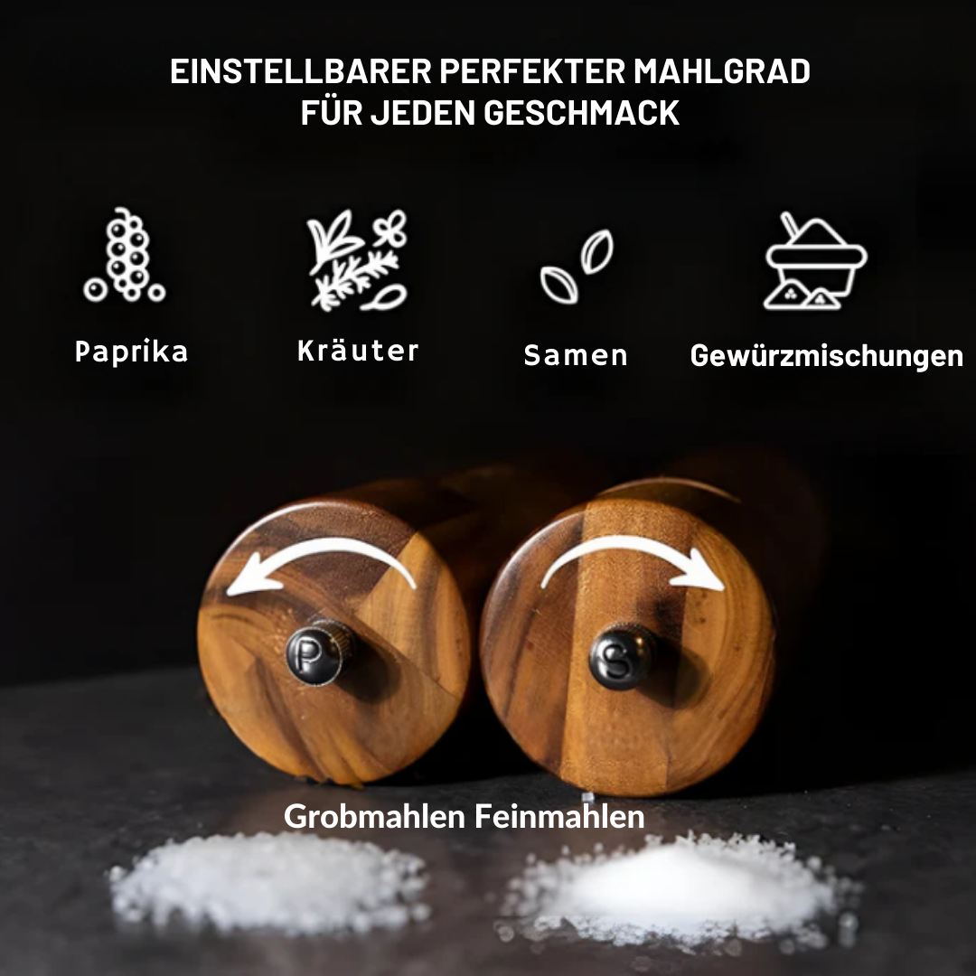 Minimalistische Holz-Gewürzmühlen | Premium Akazienholz-Mühlen mit verstellbarer Mahlstärke