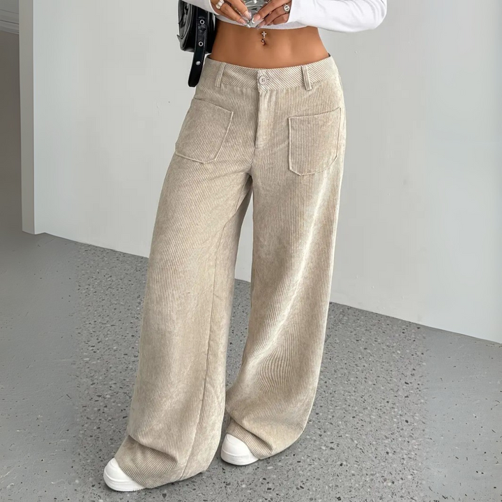 Weite Cordhose für den Herbst - Stilvolle Hose mit hoher Taille für Damen