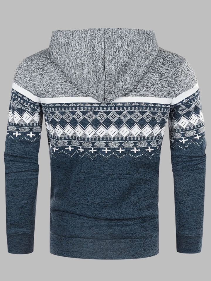 Edvard Nordic Hoodie | Herren-Hoodie mit norwegischem Strickmuster und Reißverschluss