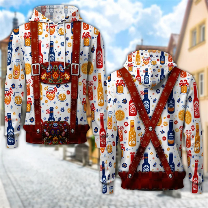 Hans Oktoberfest Kapuzenpullover | Bayerischer Trachten-Kapuzenpullover mit Lederhosen-Design für Herren