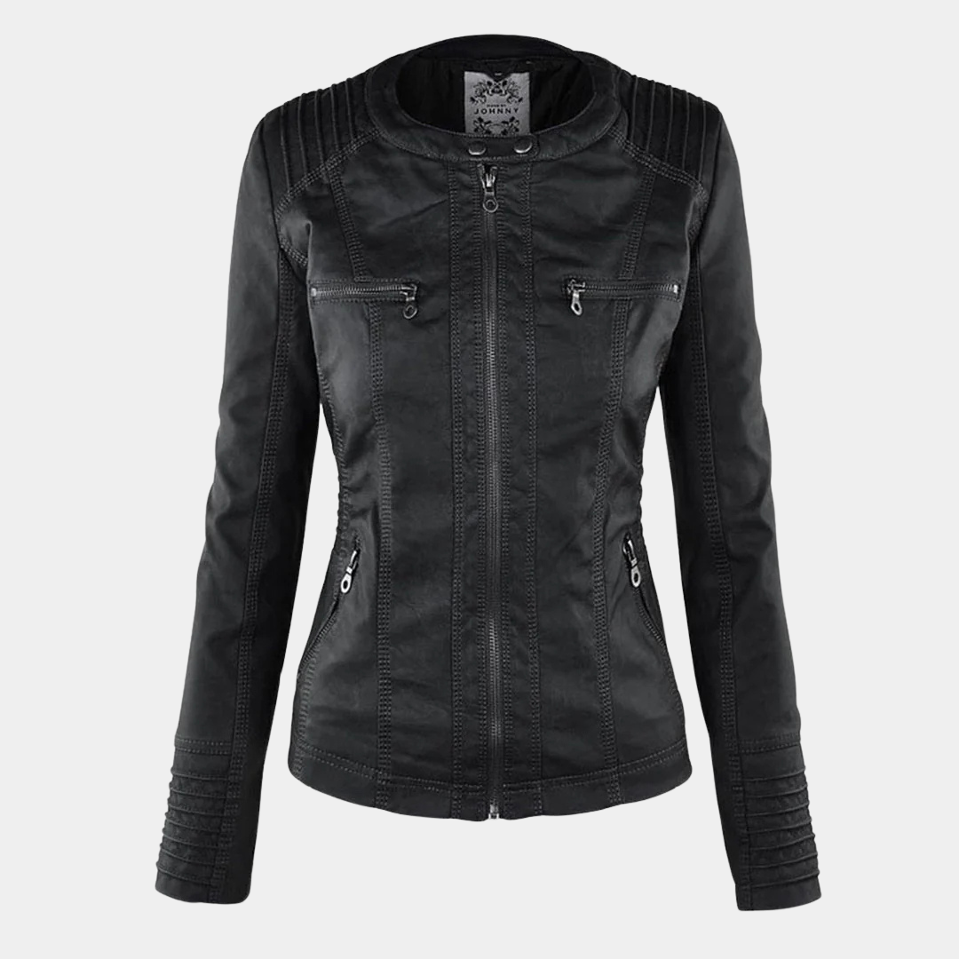 Kunstlederjacke für den Herbst - Wetterfeste Übergansjacke mit Kapuze für Damen