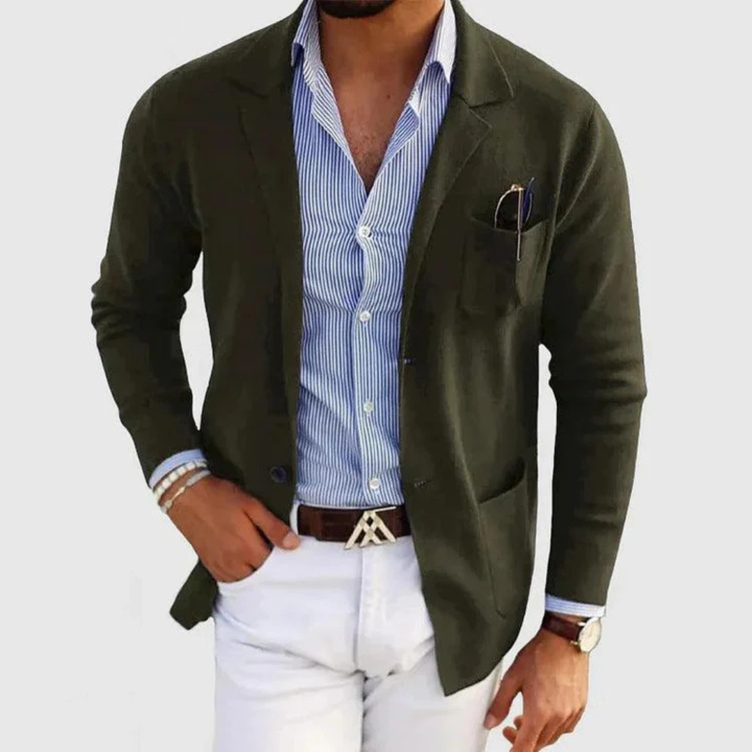 Maximilian Strickjacke | Elegante Braune Herren Jacke Mit Revers Büro-Stil