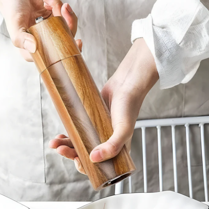 Minimalistische Holz-Gewürzmühlen | Premium Akazienholz-Mühlen mit verstellbarer Mahlstärke