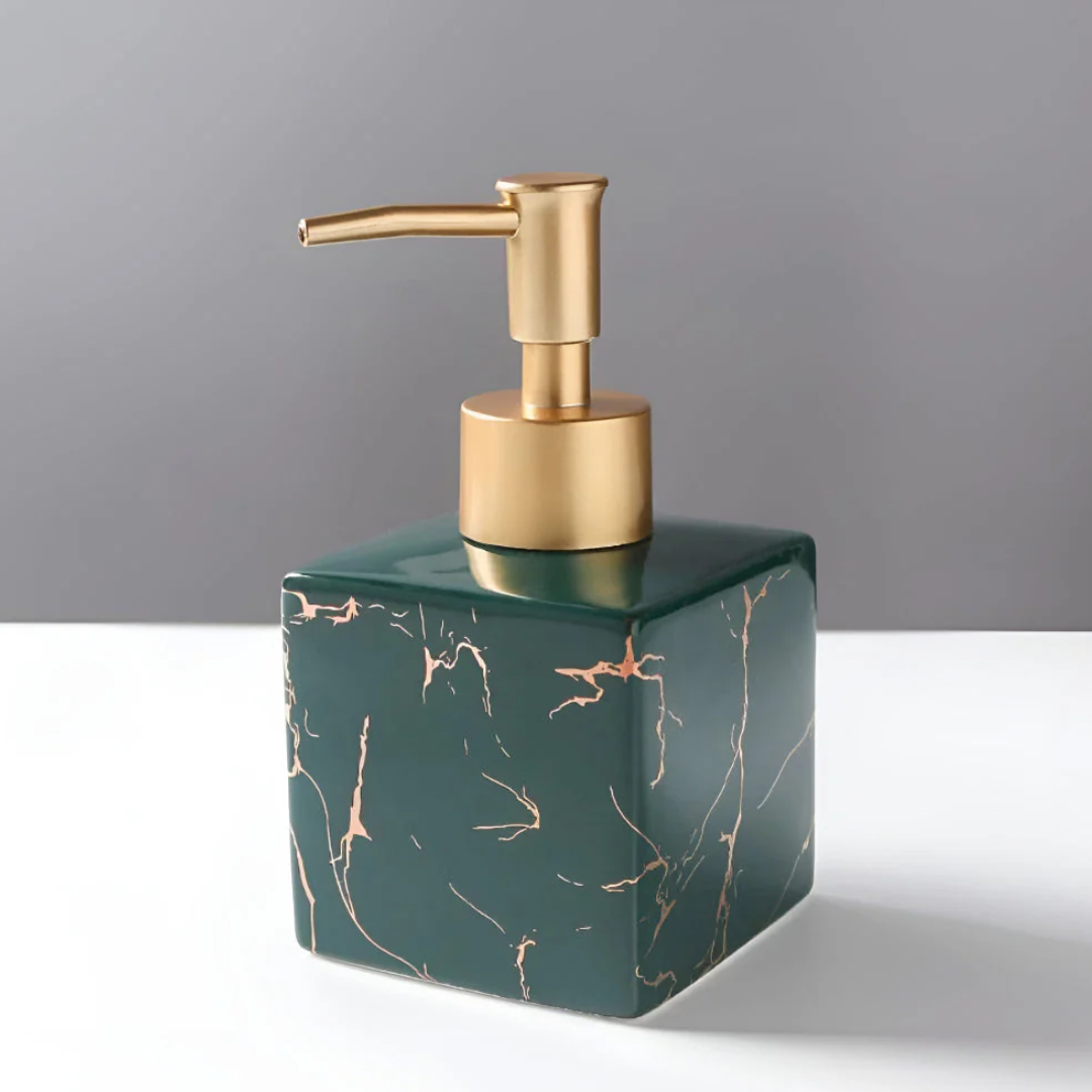Luxus Marmor-Seifenspender | Eleganter Keramikspender mit Goldpumpe für Bad und Küche