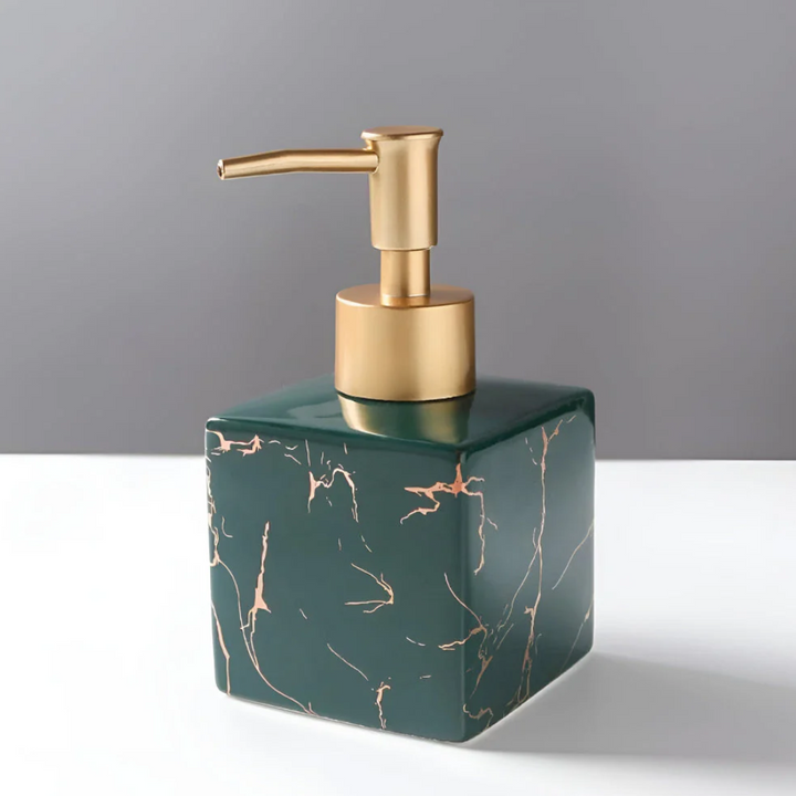 Luxus Marmor-Seifenspender | Eleganter Keramikspender mit Goldpumpe für Bad und Küche