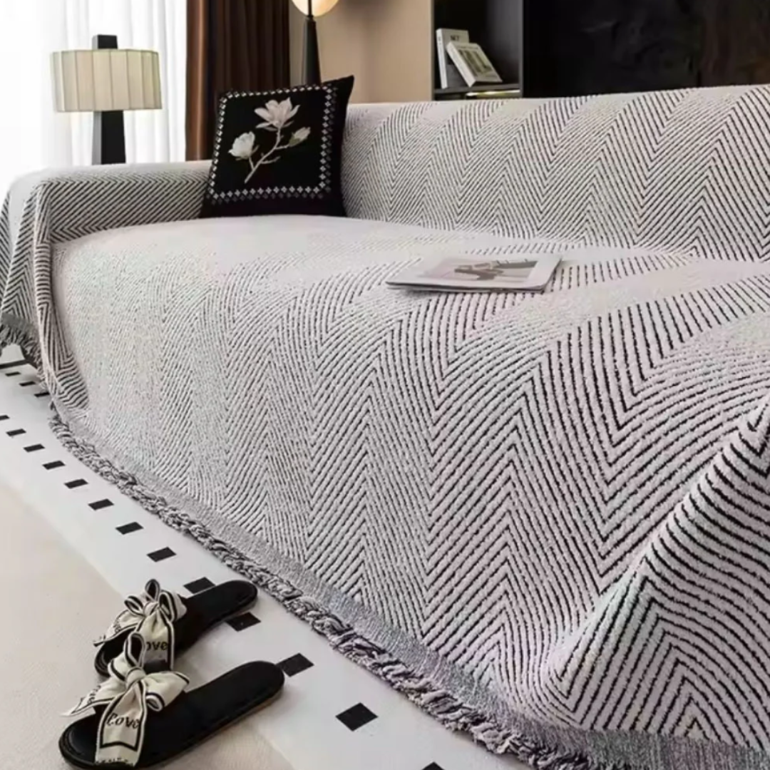 Fischgrät Sofabezug Stripe | Rutschfeste Möbelabdeckung mit Webmuster-Design