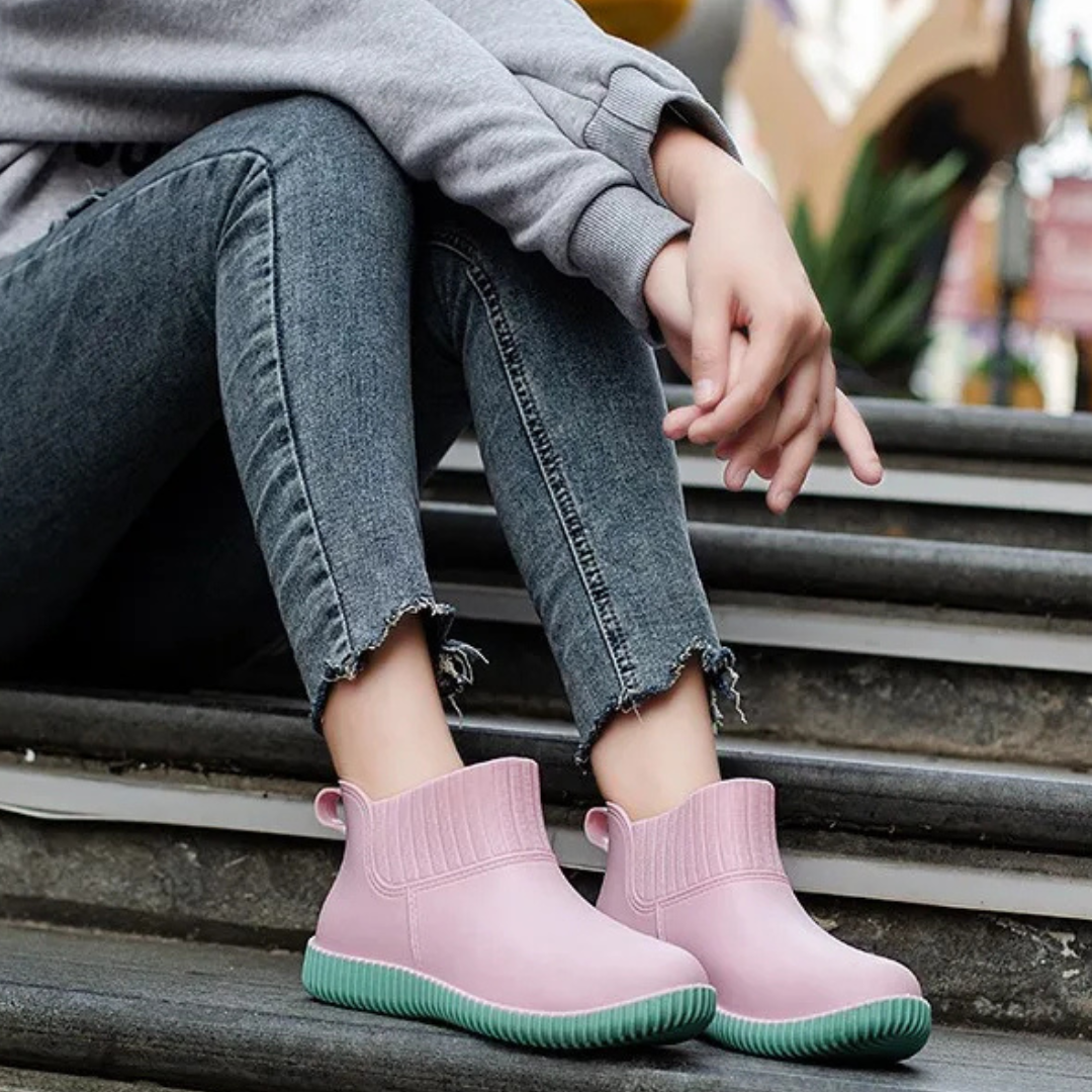 Regenstiefel für den Herbst - Wasserdichte Bequeme Ankle Gummistiefel mit Strick-Bund für Damen