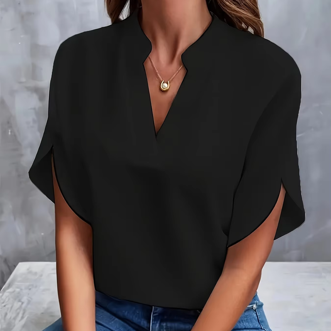 Charlotte Bluse | Elegante Damen Kurzarm Top mit V-Ausschnitt Loose Fit Büro & Freizeit