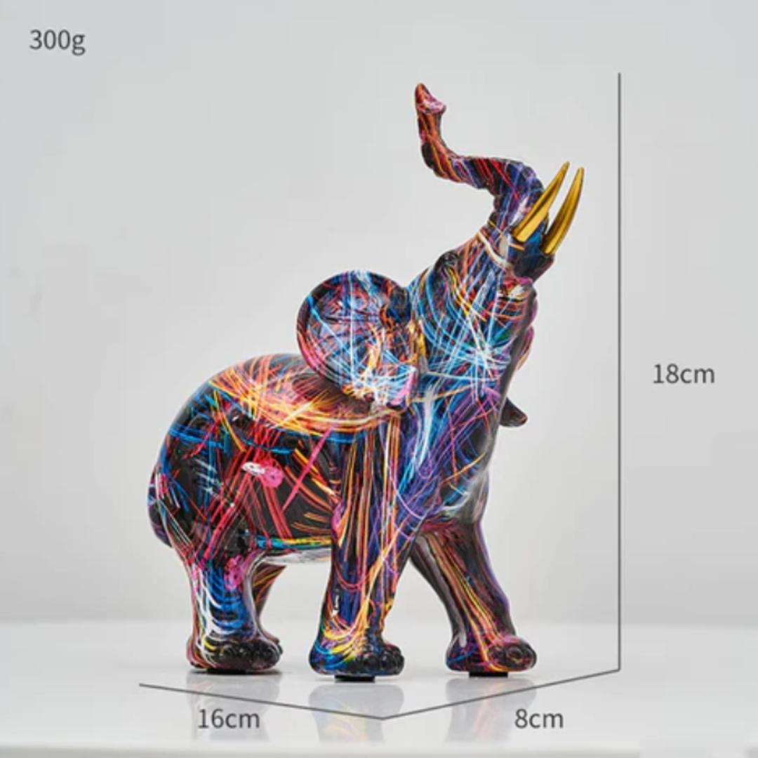 Graffiti-Elefant Kunstfigurine | Moderne Street-Art Dekoration mit bunten Farbspritzern für Zuhause