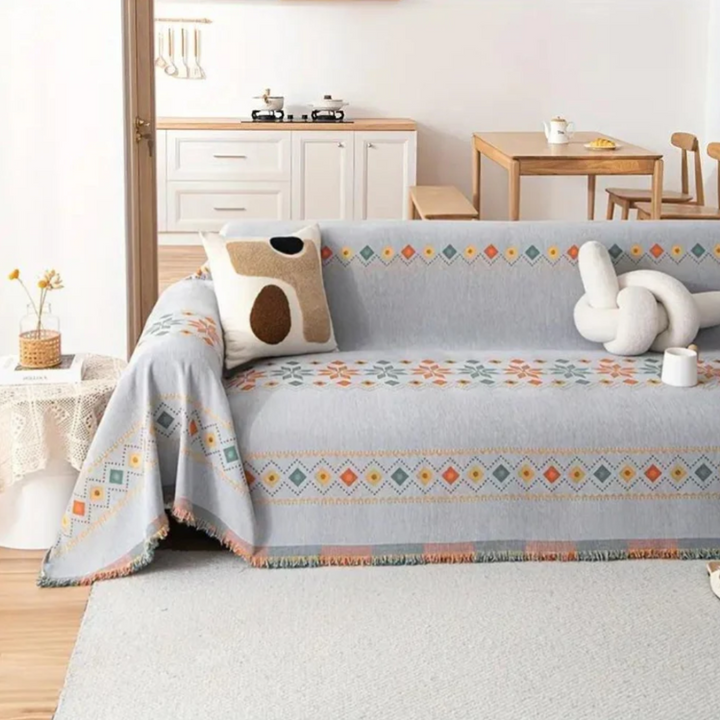 Boho-Sofabezug | Stilvolle Universal-Husse mit Antirutsch-Funktion und Quasten-Design