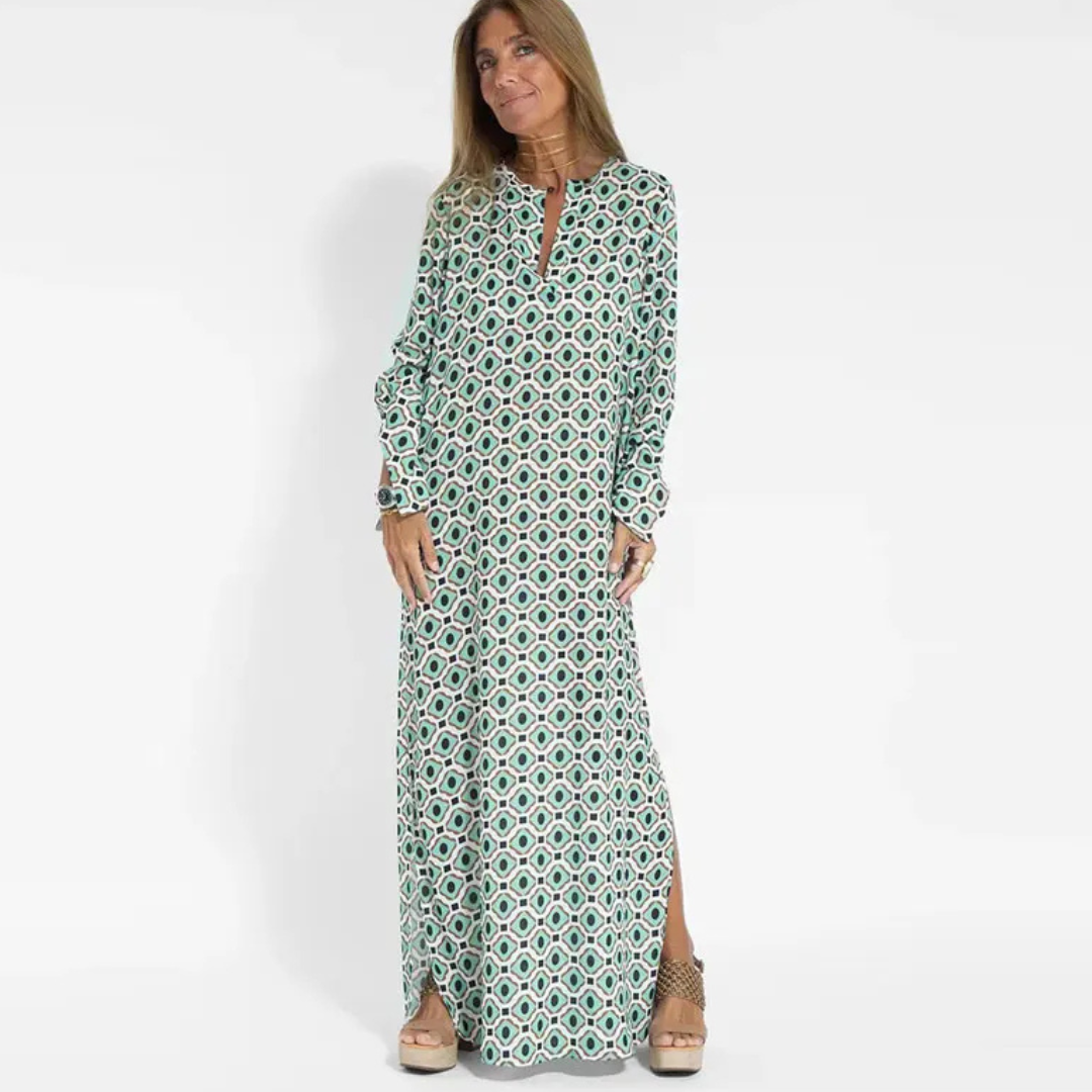 Petra Sommer-Retro-Kleid | Maxikleid mit geometrischem Muster für Frauen