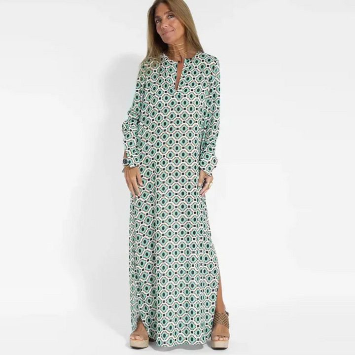 Petra Sommer-Retro-Kleid | Maxikleid mit geometrischem Muster für Frauen