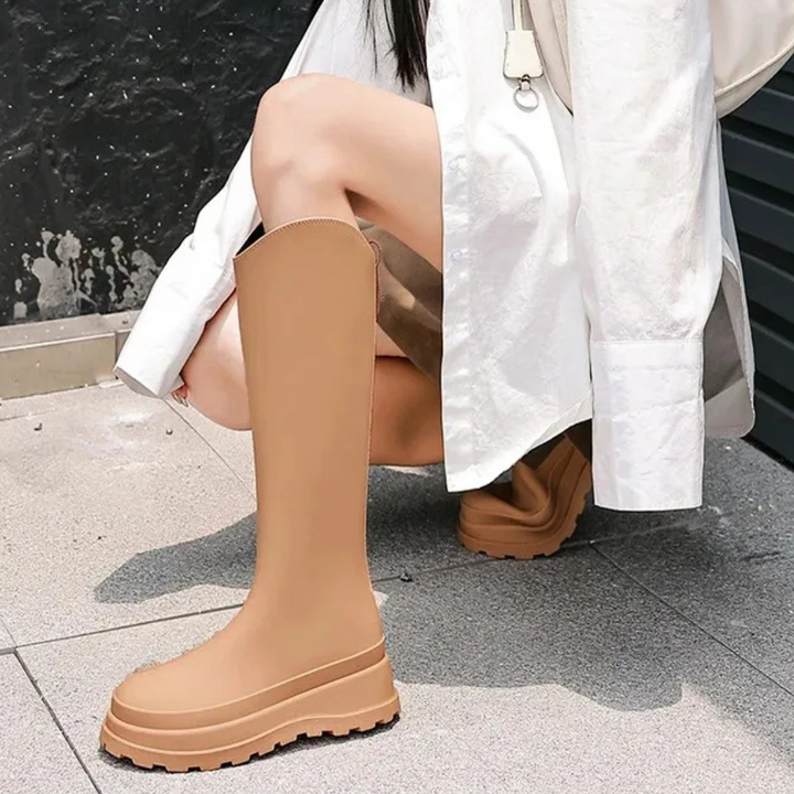 Regenstiefel für den Herbst - Wasserdichte hohe Gummistiefel mit rutschfester Sohle für Damen