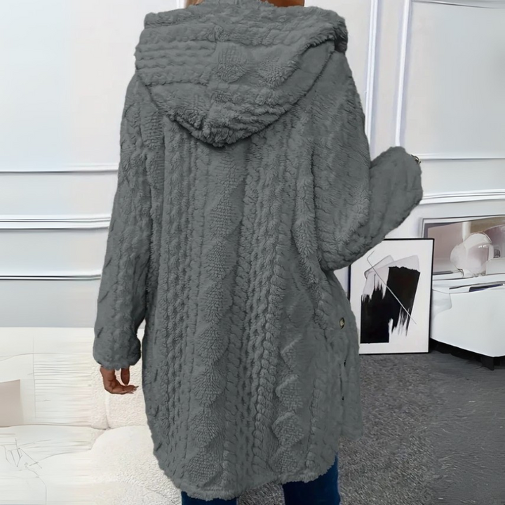 Teddyjacke für den kalte Tage - Stilvolle Lange Fleecejacke mit Kapuze für Damen