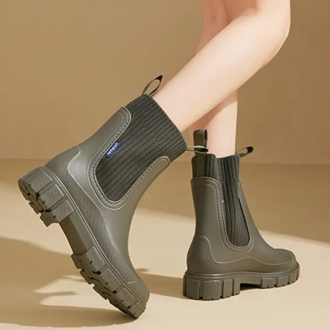 Regenstiefel für den Herbst - Robuste wasserdichte Stiefel mit dicker Sohle für Damen