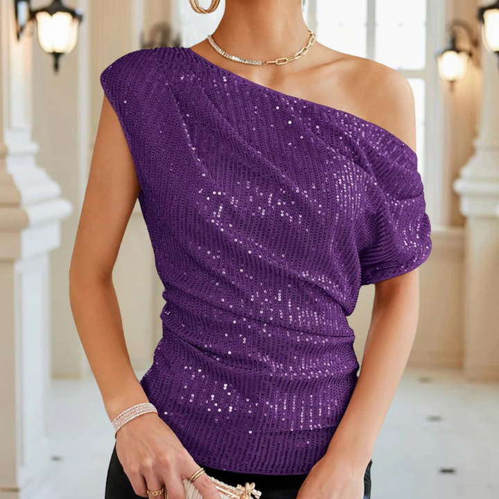 Glitzer Oberteil für den Herbst - Ein-Schulter Glitzer Top für Damen