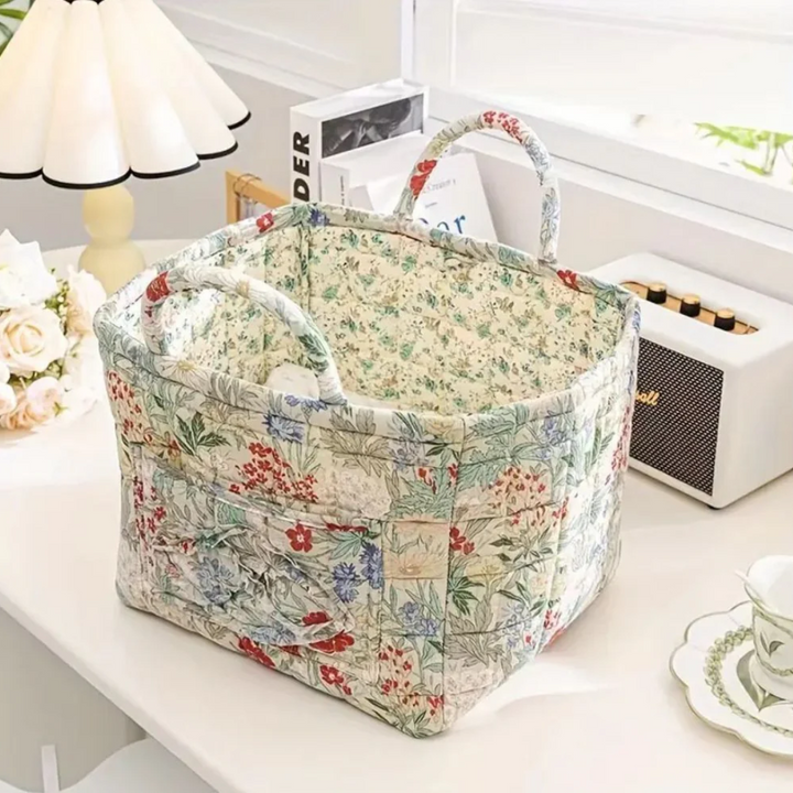 Eleganter Aufbewahrungskorb aus Canvas mit floralem Landhausstil-Design