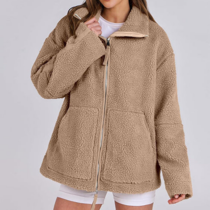 Teddyjacke für den Herbst - Oversized Fleecejacke mit Stehkrage für Damen