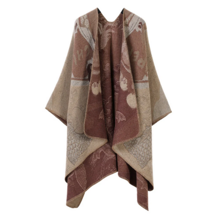 Runenstein Reversible Poncho aus weichem Kaschmirimitat mit Fischmotiven