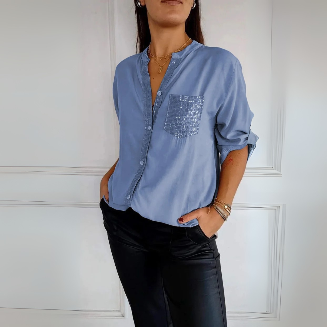Gabriela Pailletten-Bluse | Elegante Hemdbluse mit Glitzer-Details für Frauen