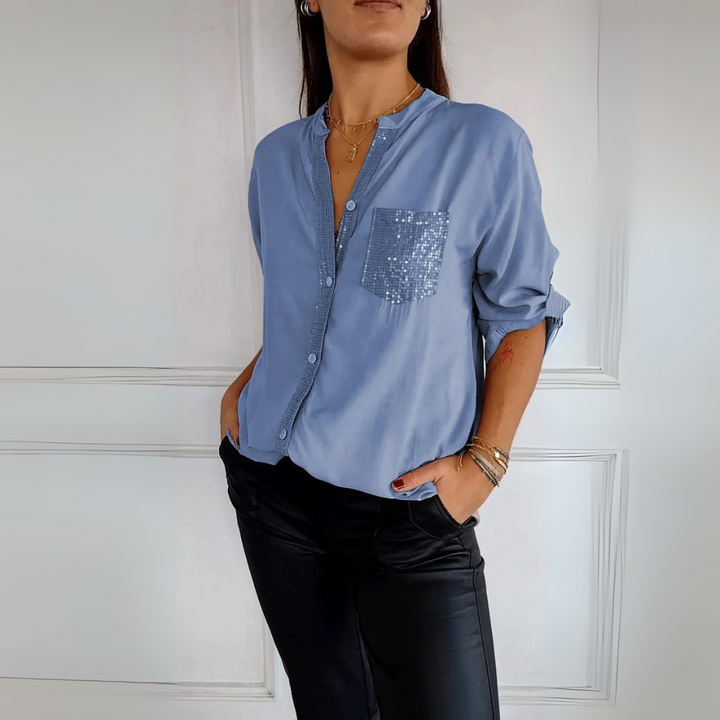 Gabriela Pailletten-Bluse | Elegante Hemdbluse mit Glitzer-Details für Frauen