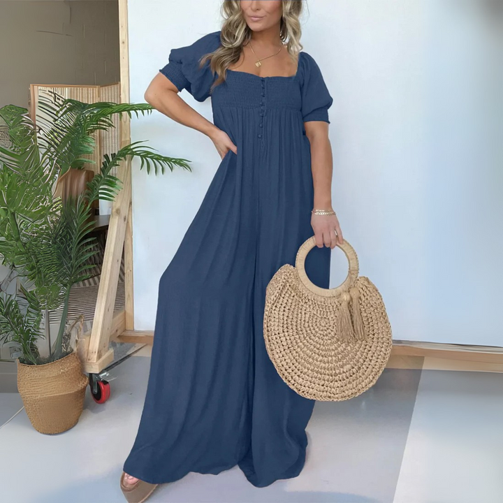 Lena Boho-Kleid | Maxikleid mit Puffärmeln und Smok-Details für Frauen