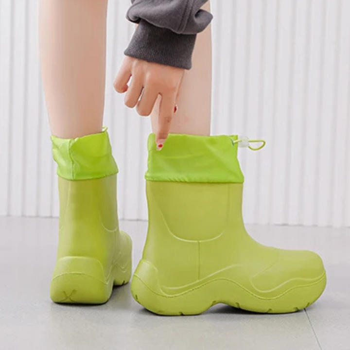 Regenstiefel für den Herbst - Wasserdichte Ankle Gummistiefel mit Strick-Design und rutschfester Sohle für Damen