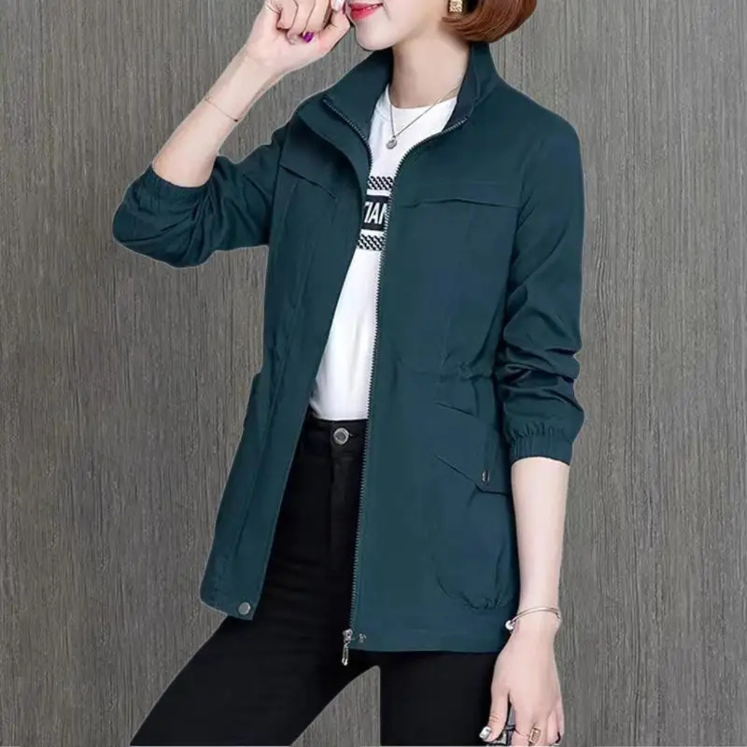 Regenjacke für den Herbst - Wasserdichte Übergansjacke mit Stehkragen für Damen