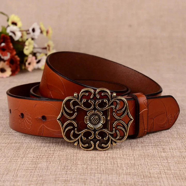 Franziska Trachtengürtel Oktoberfest | Eleganter Damen Ledergürtel mit Ornament-Schnalle