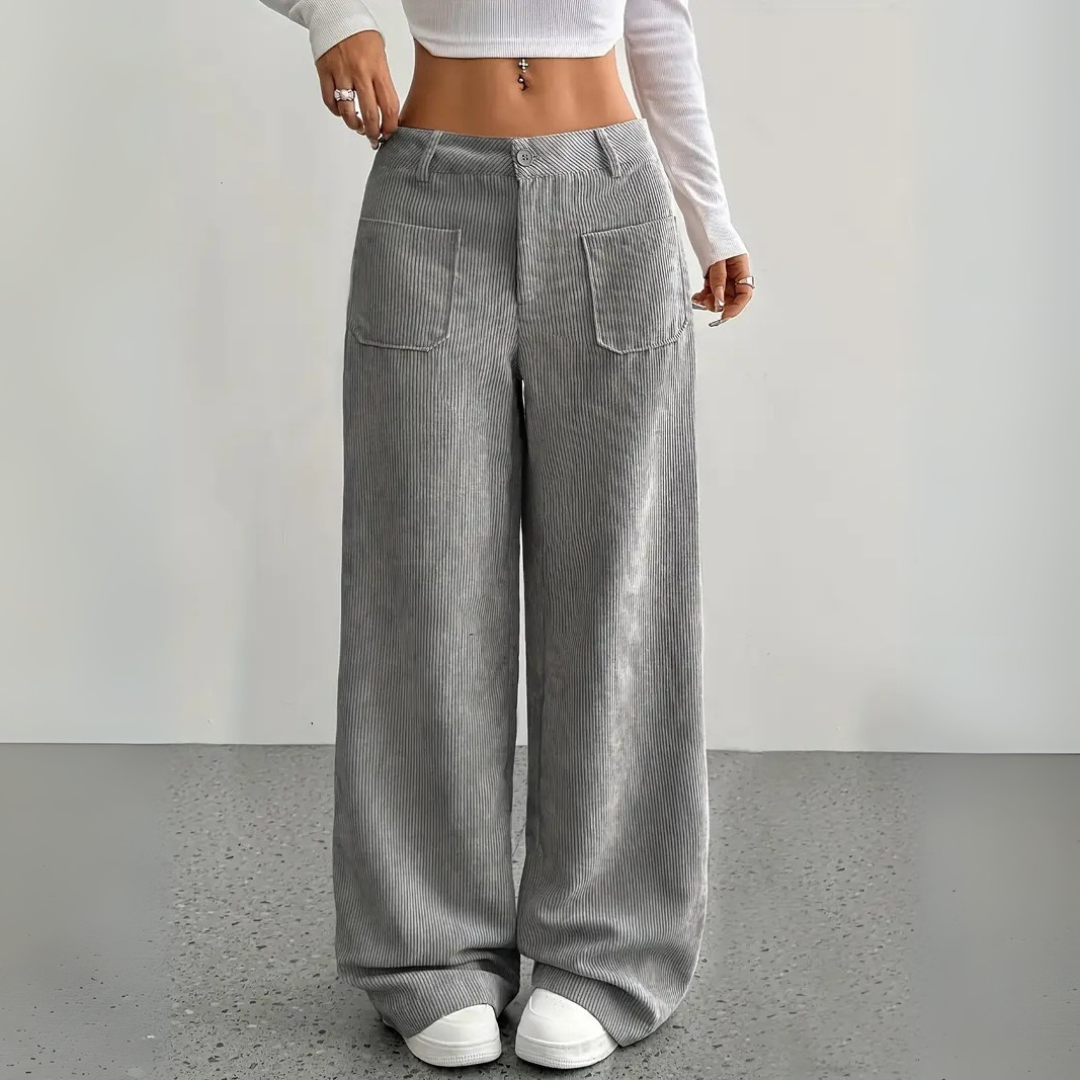 Weite Cordhose für den Herbst - Stilvolle Hose mit hoher Taille für Damen