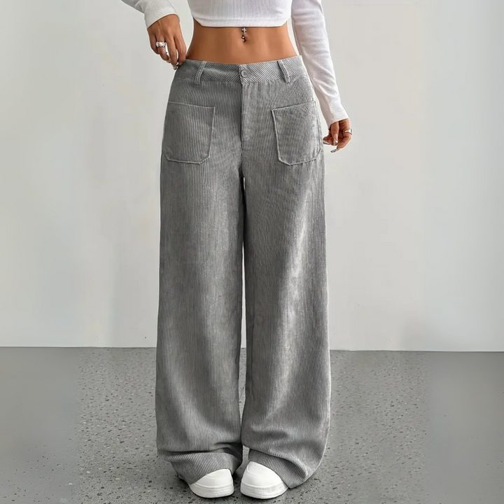Weite Cordhose für den Herbst - Stilvolle Hose mit hoher Taille für Damen