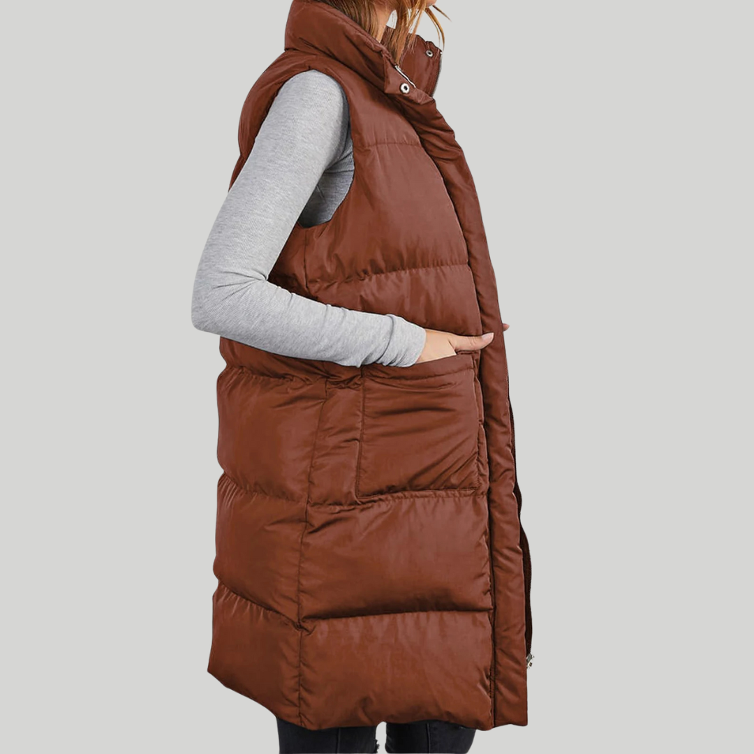 Lange Steppweste für den kalte Tage - Leichte Daunenweste für Damen
