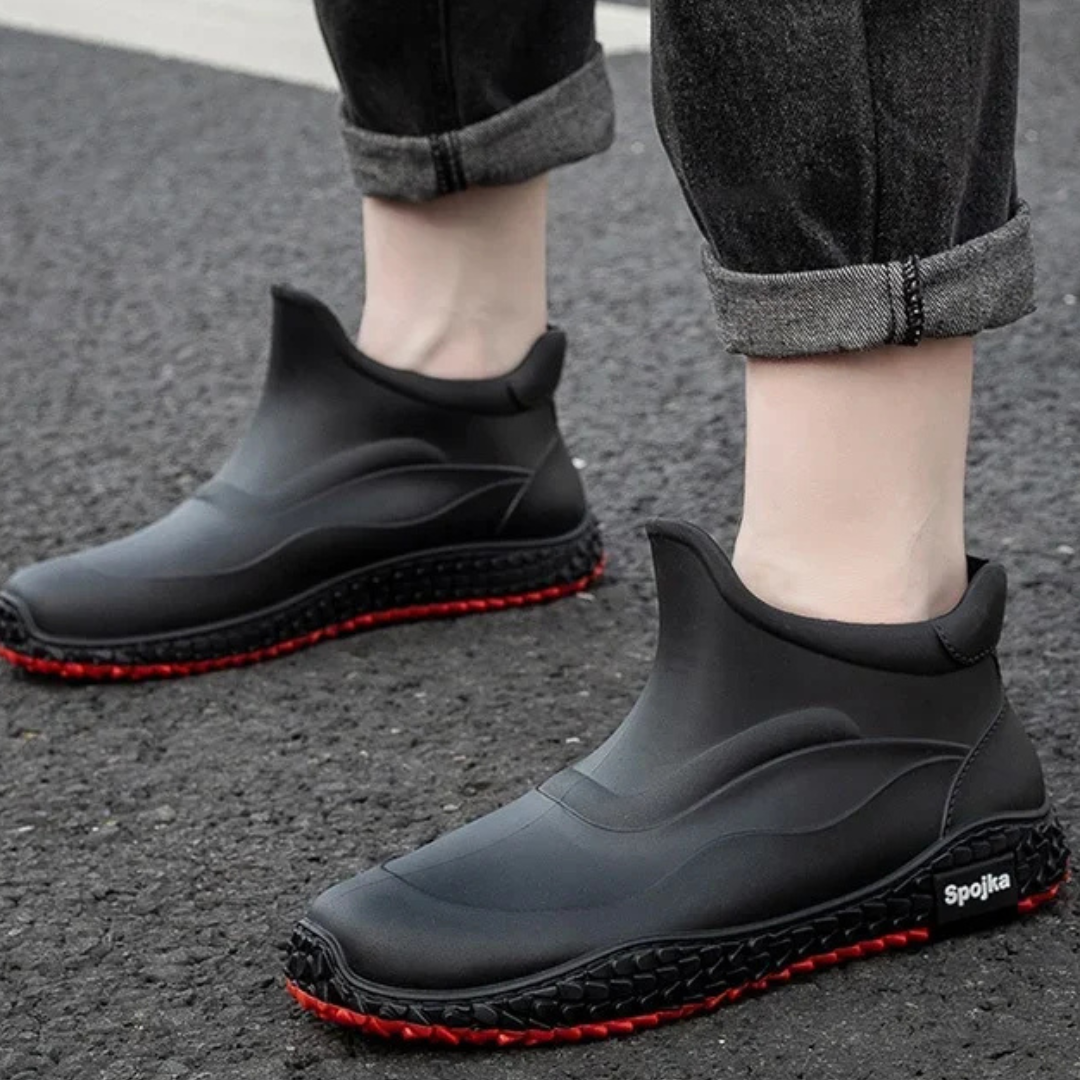 Regenstiefel für den Herbst - Halbhohe Wasserdichte PVC Gummistiefel mit rutschfester Sohle für Herren