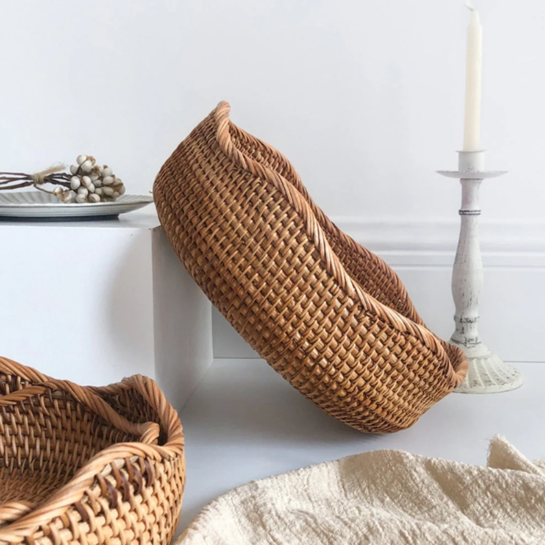 Rustikaler Rattan-Aufbewahrungskorb | Handgeflochtene Küchenkörbe mit natürlichem Charme