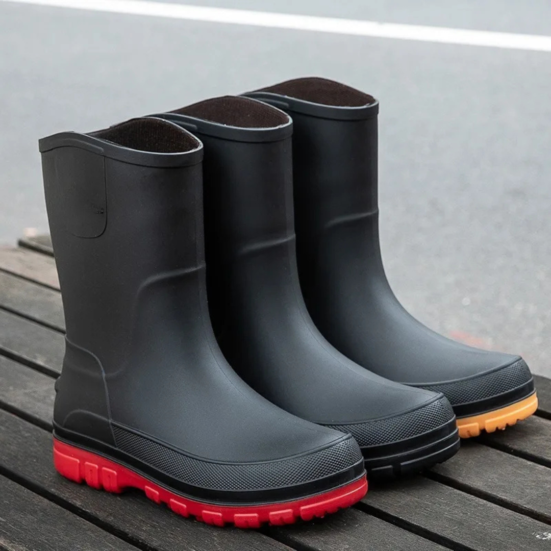 Regenstiefel für den Herbst - Halbhohe Wasserdichte PVC Gummistiefel mit rutschfester Sohle für Herren
