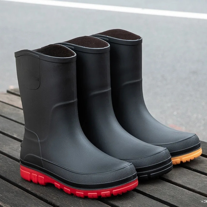 Regenstiefel für den Herbst - Halbhohe Wasserdichte PVC Gummistiefel mit rutschfester Sohle für Herren