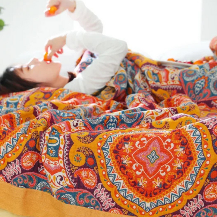 Sunrise Boho-Decke | Leichte Wende-Sommerdecke aus atmungsaktiver Baumwolle