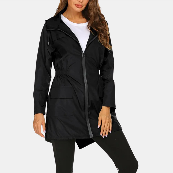 Regenjacke für den Herbst -  Wasserfeste Lange Übergangsjacke mit Kapuze für Damen