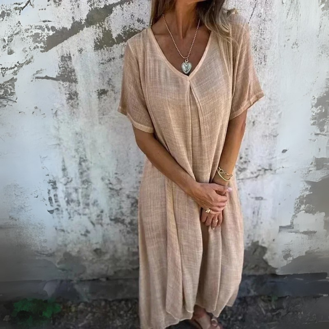 Ursula Leinenkleid | Luftiges Sommerkleid mit V-Ausschnitt für Frauen