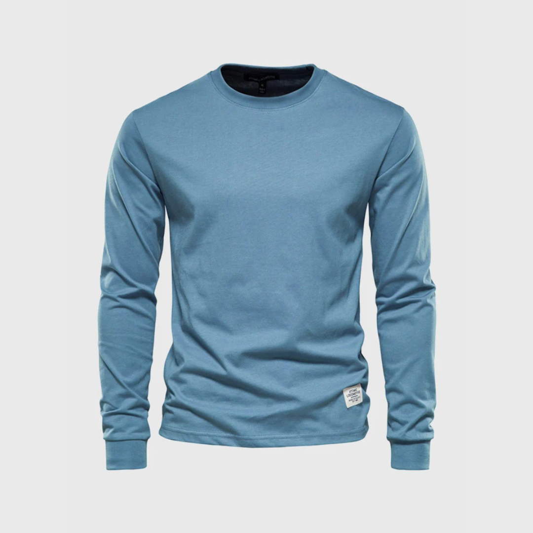 Niklas Langarmshirt | Klassisches Grünes Herren Baumwollshirt Rundhals