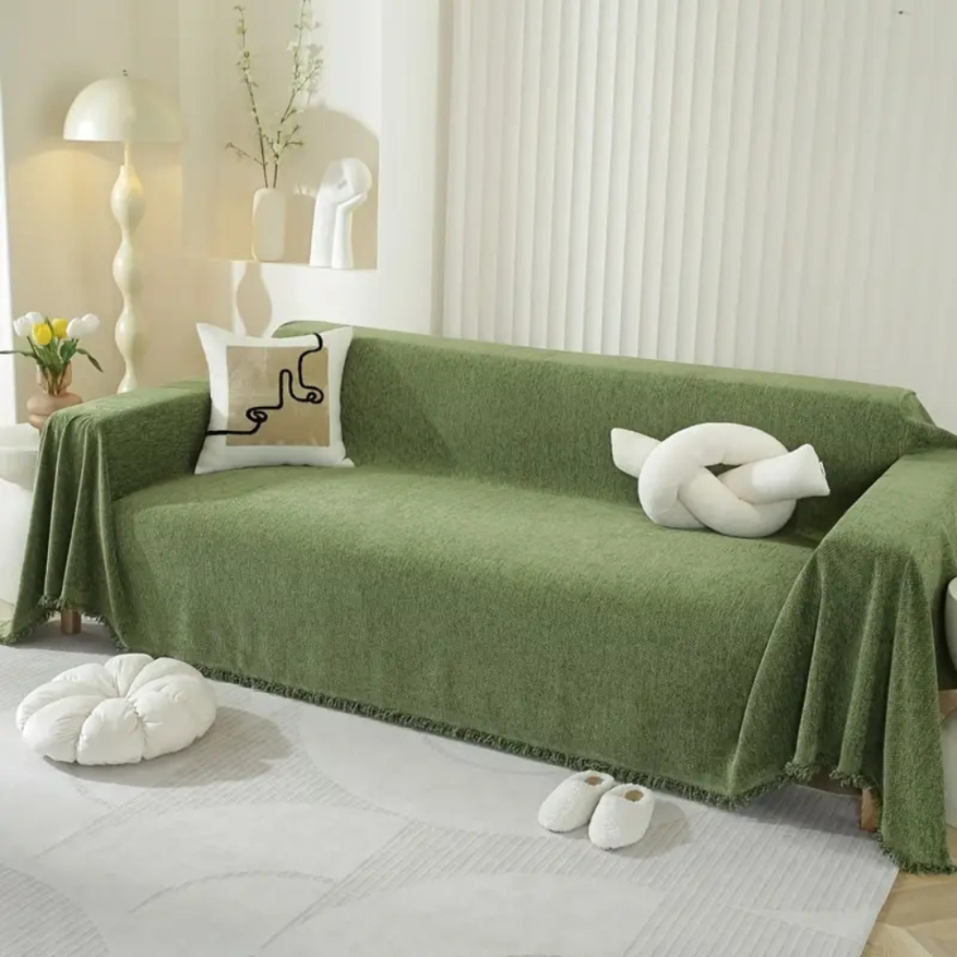 Minimalistischer Sofabezug | Wasserabweisender Möbelschutz mit Quasten-Detail für moderne Wohnräume