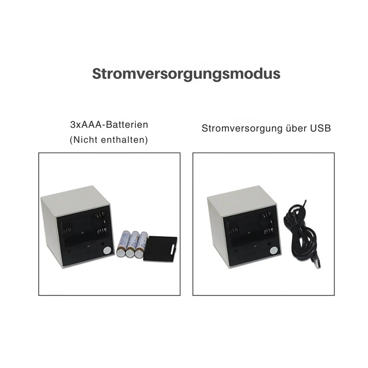 Cube LED-Wecker | Moderner Holzmaserung-Designwecker mit Temperaturanzeige