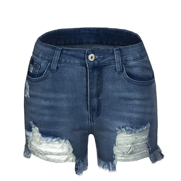Zoe Jeansshorts | Damen Destroyed Denim Shorts High-Waist Vintage Look Fransen & Risse