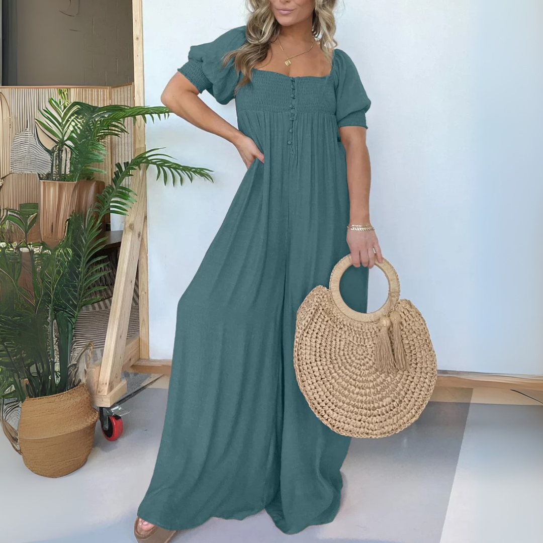 Lena Boho-Kleid | Maxikleid mit Puffärmeln und Smok-Details für Frauen