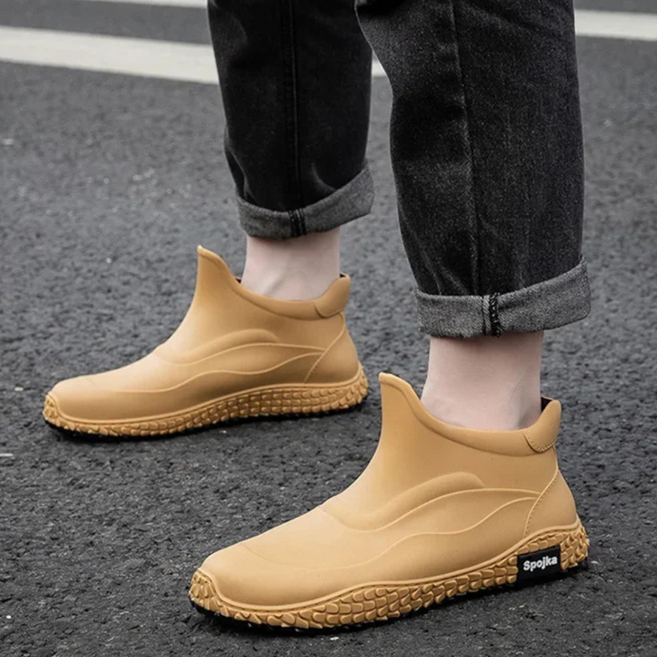 Regenstiefel für den Herbst - Halbhohe Wasserdichte PVC Gummistiefel mit rutschfester Sohle für Herren